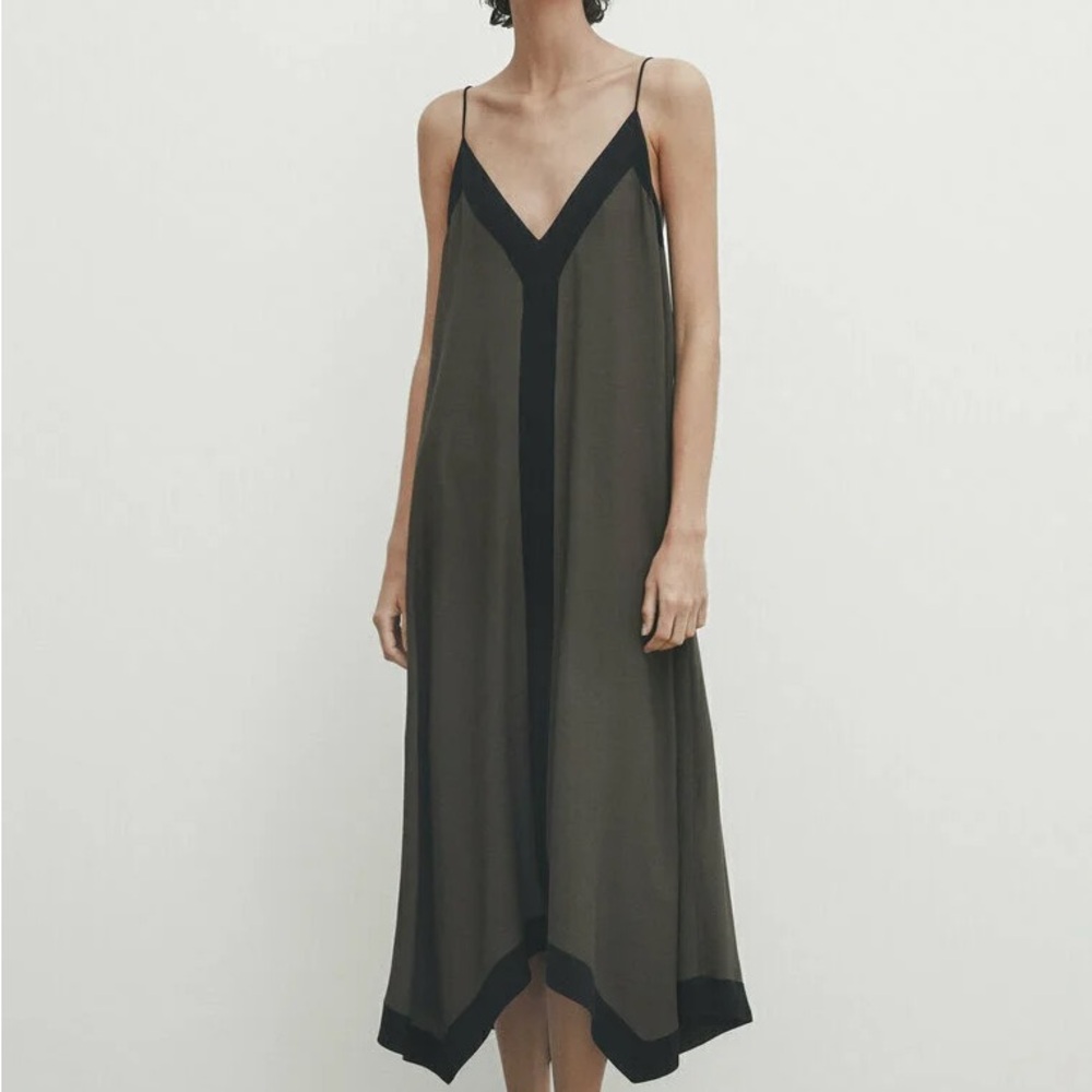 Stylish Massimo Dutti Black and Khaki Slip Dress, size M